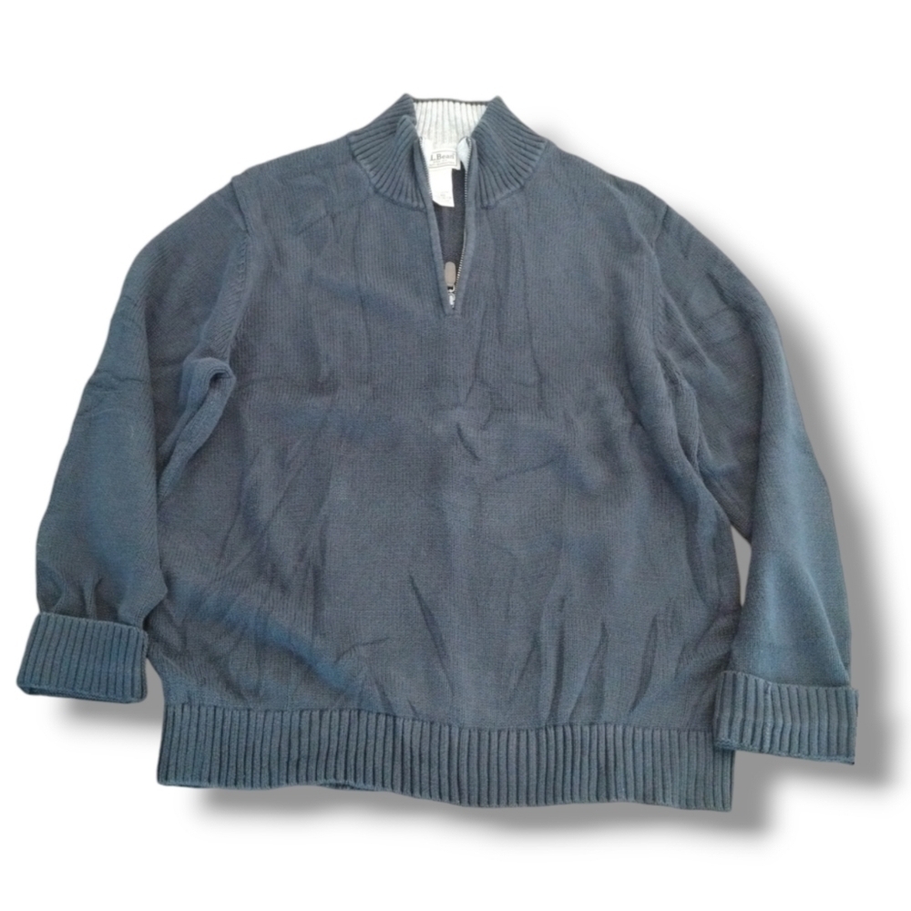 L.L.Bean Heritage 1/4 Zip Cotton Mock Neck Sweater Gray Large Men's - Picture 2 of 6